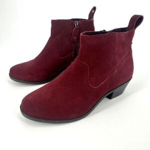 Vionic Vera Women's Suede Leather Stacked Heel Side Zip Ankle‎ Boots Red Size 8